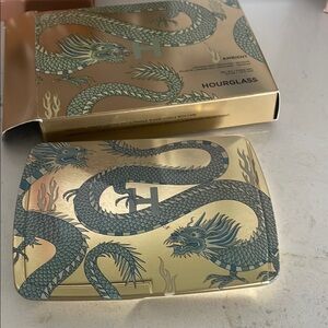 Hourglass Gold Compact with Blue Dragon Design